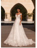 Cap Sleeves Beaded Ivory Lace Tulle Rustic Wedding Dress